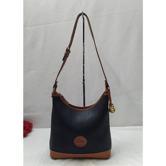 Dooney & Bourke Black Pebbled Leather Zipper Hobo Shoulder Bag -VTG Made in USA - Picture 1 of 15
